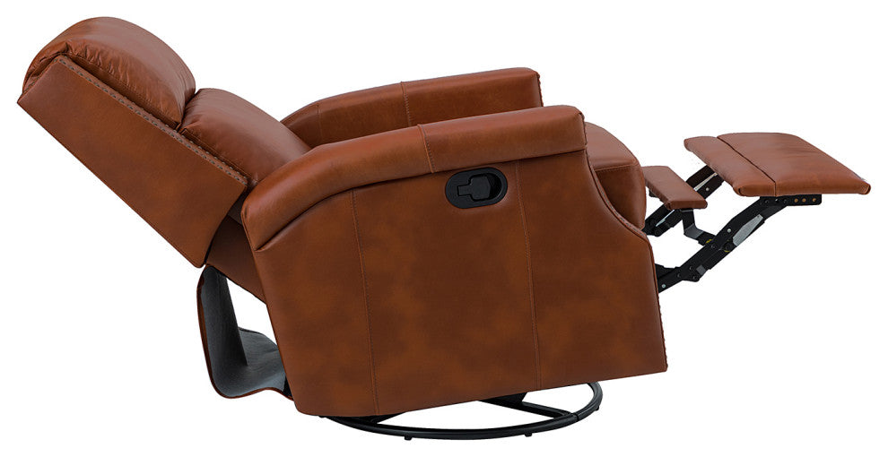 Genuine Leather Swivel Rocker Recliner, Set of 2, Saddle
