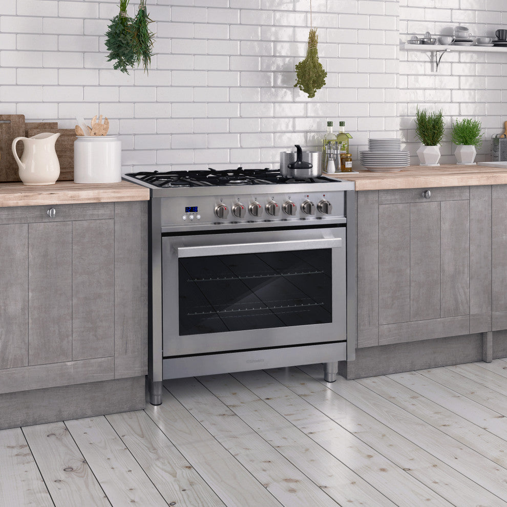2-Piece Kitchen, 36" 240V Dual Fuel Range and 36" Wall Mount Range Hood