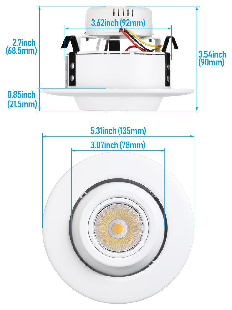 4 Pack 4" LED Gimbal Recessed Light Dimmable, ETL, 5000K Daylight