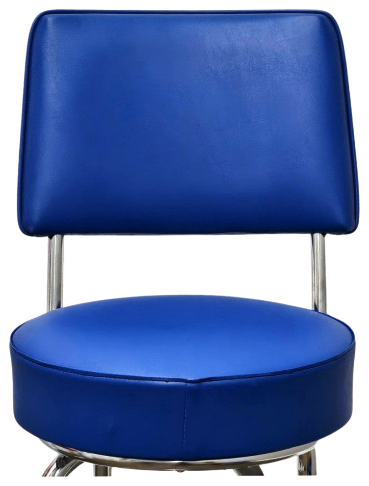 Retro Home Single Ring Upholstered 30" Swivel Bar Stool with Back, Blue