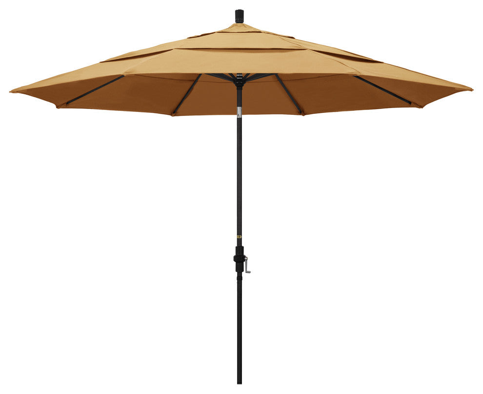 11' Stone Black Collar Tilt Crank Aluminum Umbrella, Sunbrella, Wheat