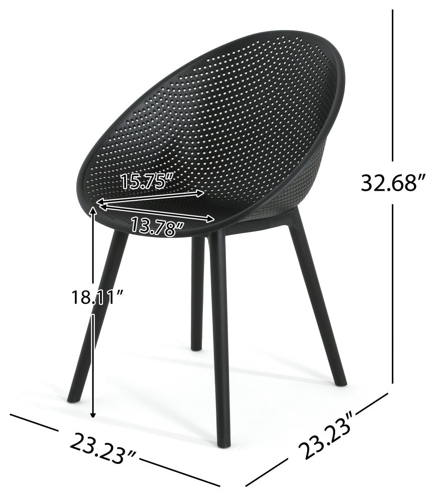 GDF Studio Outdoor Polypropelene Plastic Gable Dining Chairs, Set of 2, Black