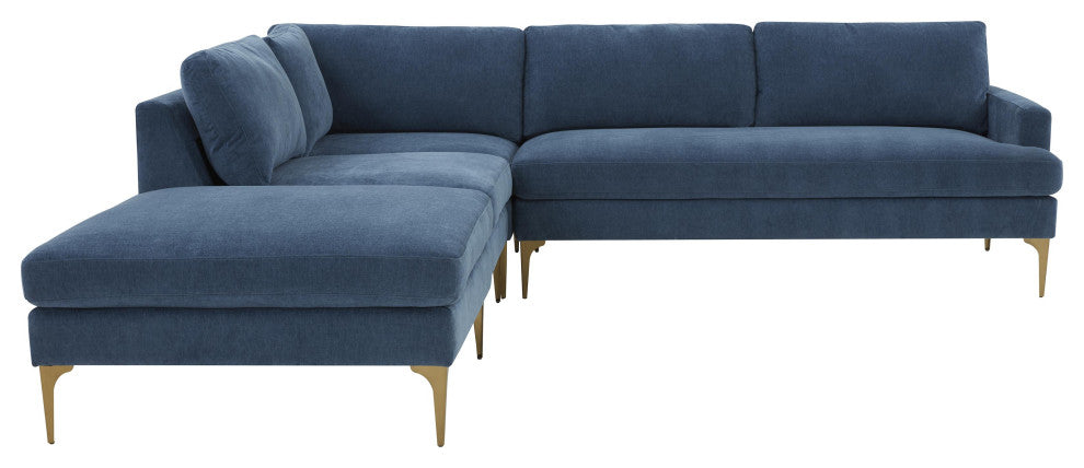 Serena Blue Velvet Large Left Arm Facing Chaise Sectional
