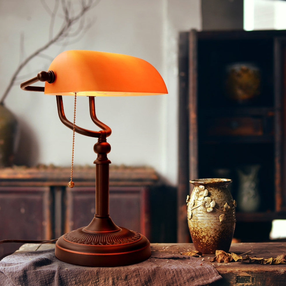 Classical vintage banker reading lamp for bedroom, study room, Orange