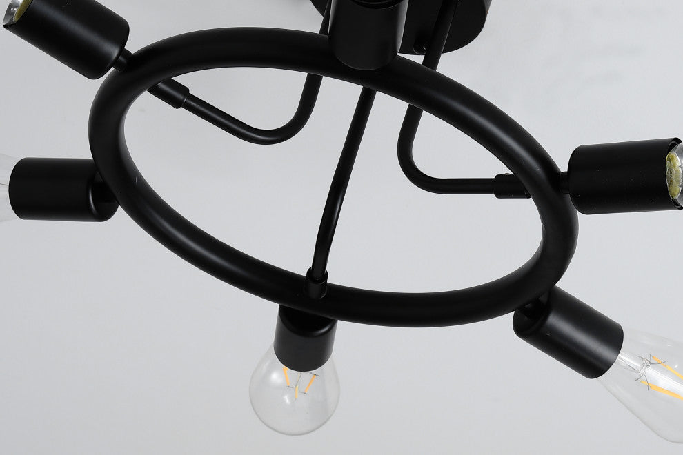 Modern 6-Light Ceiling Light Unique Sputnik Semi Flush Mount Ceiling Lamp, Black