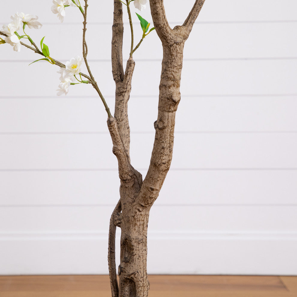 Full tree with pot on white background; full product view.