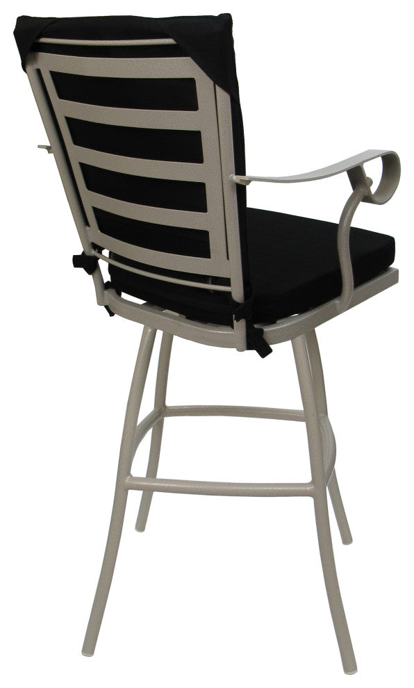 Outdoor Patio Swivel Bar Stool Jamey with Arms, Black - Beige, 30"
