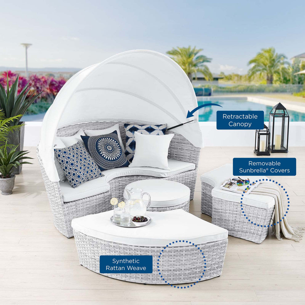 Daybed Sofa Bed, Sunbrella, Gray White, Rattan, Wicker, Outdoor Patio