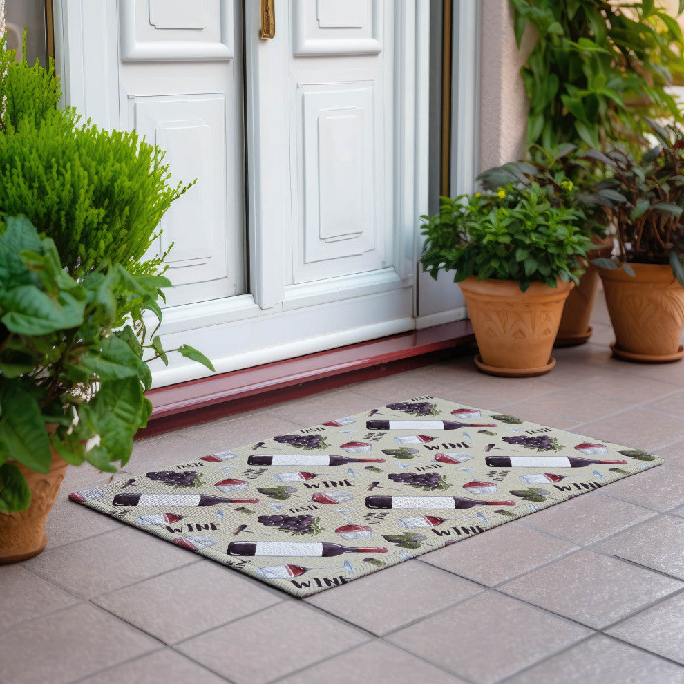 Indoor/Outdoor Kendall KE14 Putty Machine Washable 1'8" x 2'6" Rug