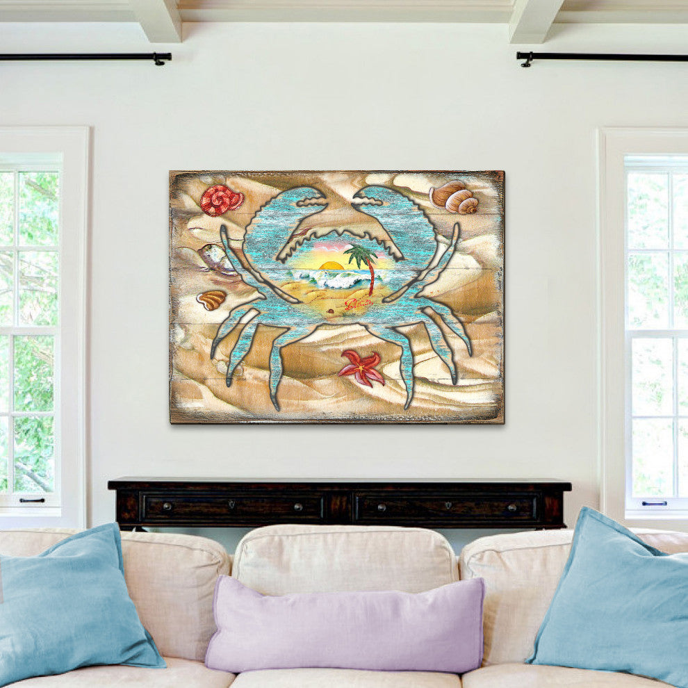 Scenic Crab Wooden Block, 36 X 24