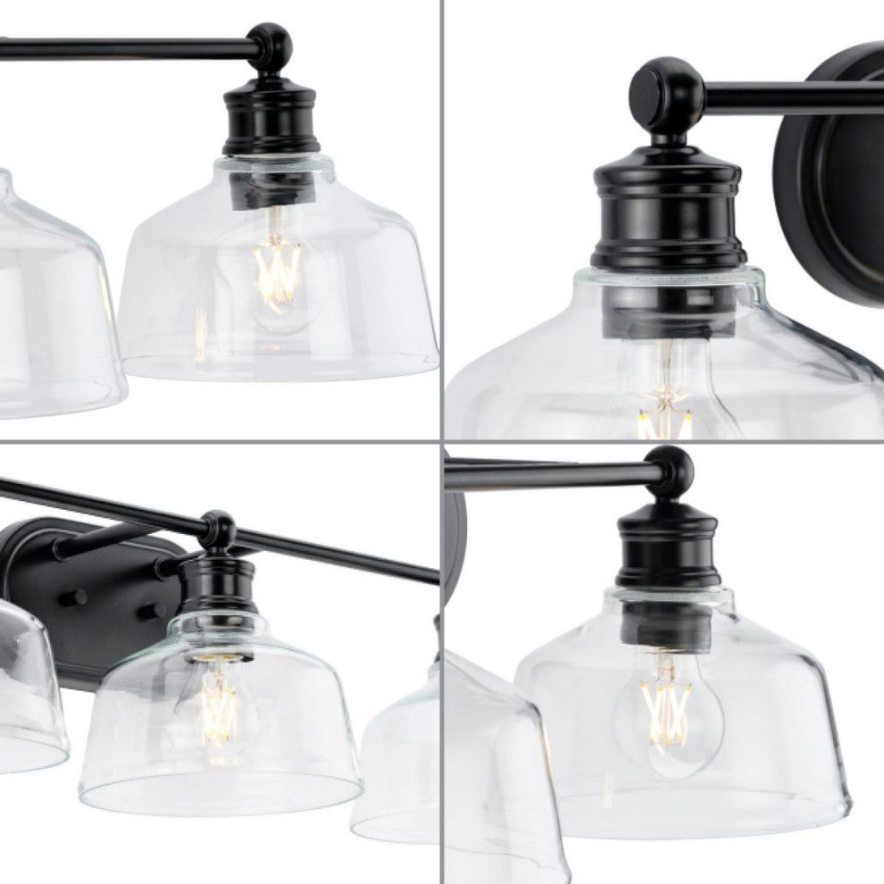 Singleton 3-Light 26.5" Matte Black Farmhouse Vanity Light, Clear Glass Shades