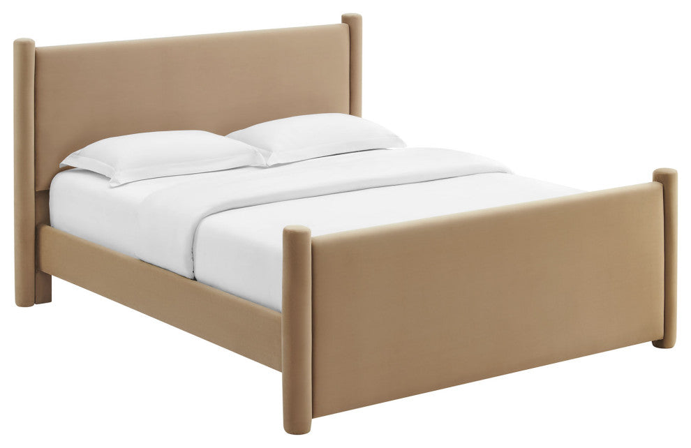 Rael Performance Velvet Queen Platform Bed, Taupe