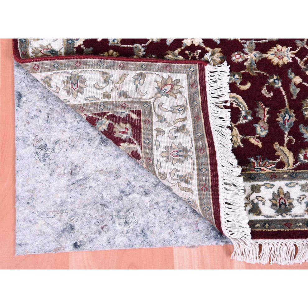 Burgundy Red, Wool and Silk, Hand Knotted, Rajasthan, Runner, Rug, 2'7" x 10'0"