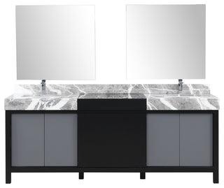 Zilara Black and Grey 84" Double Vanity Set, Monte Chrome Faucet Set