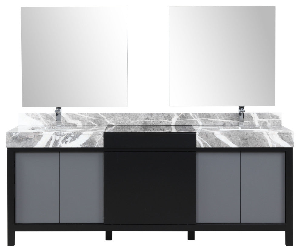 Zilara Black and Grey 84" Double Vanity Set, Monte Chrome Faucet Set