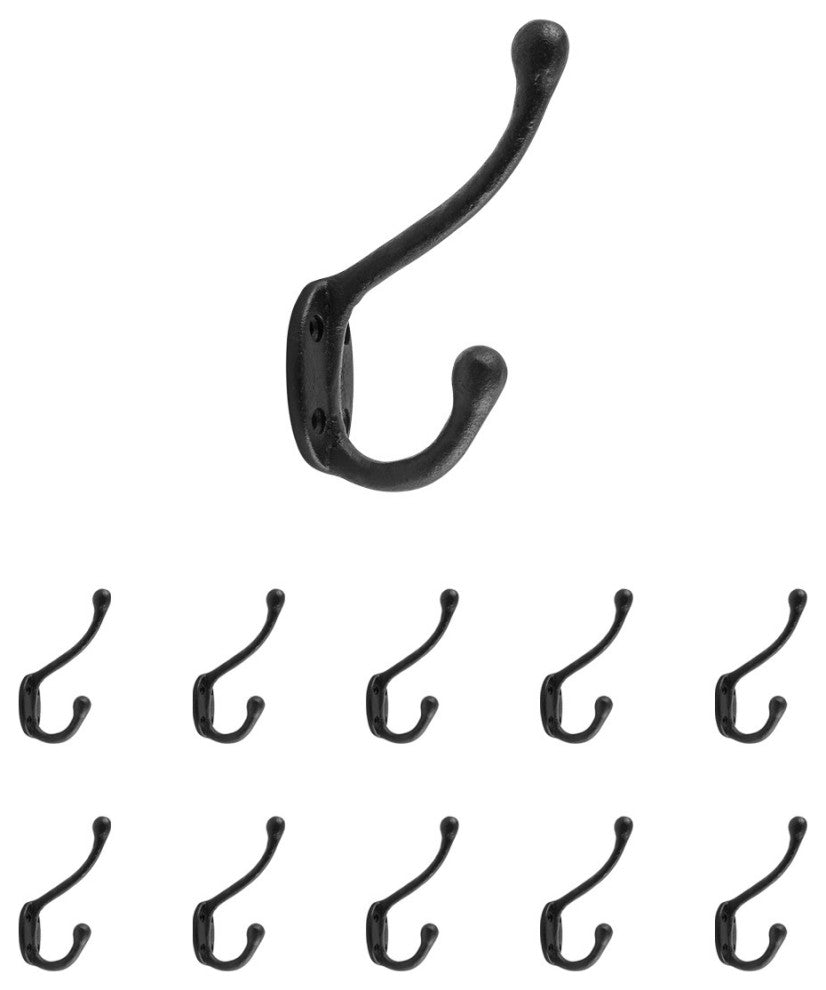 10 Wrought Iron Double Hook Black for Coats Towels Robes |
