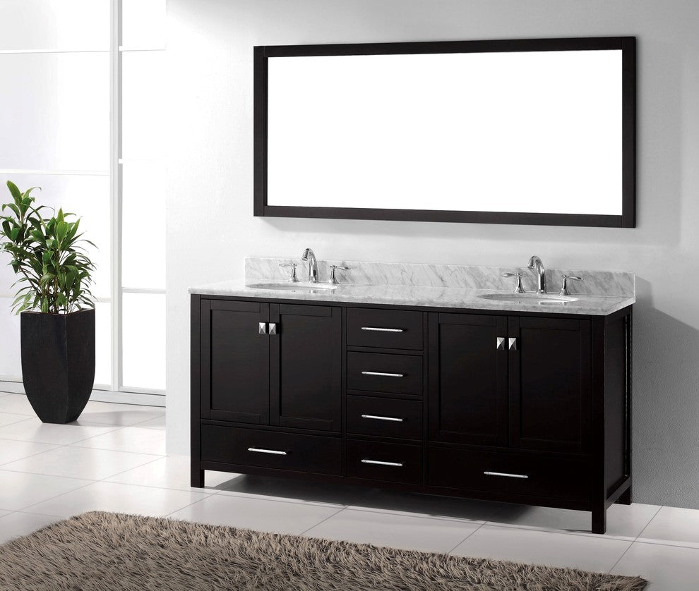 Caroline Avenue 72" Double Bathroom Vanity Set Espresso, Marble Top
