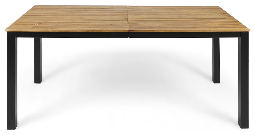 Furman Outdoor Wood and Resin 7 Piece Dining Set, Black and Teak