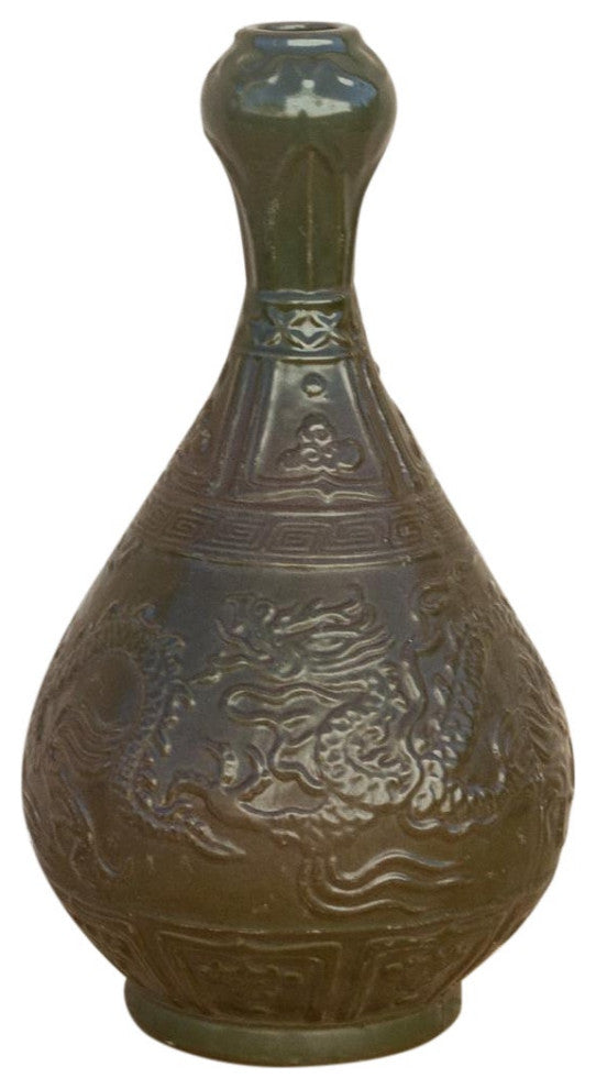 Vintage Engraved Chinese Glazed Vase