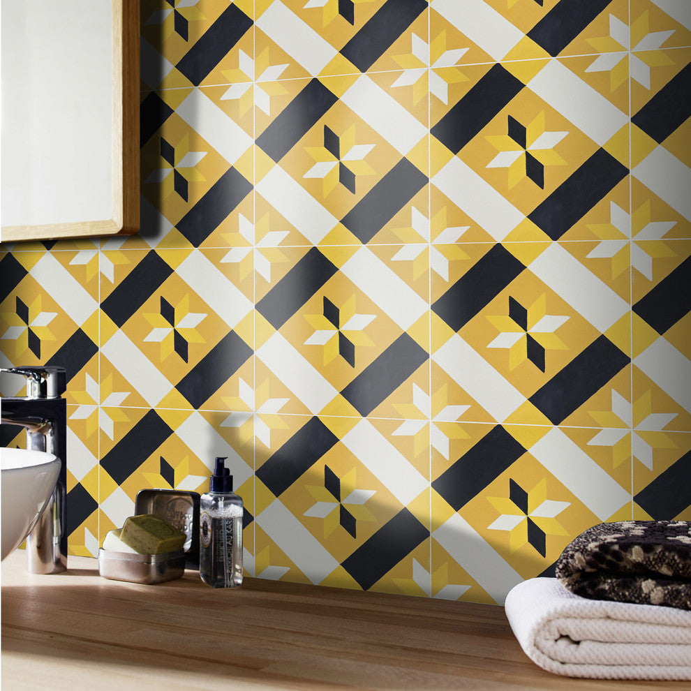 Kotoubia Handmade Cement Tile, Gold/Black/White, Sample