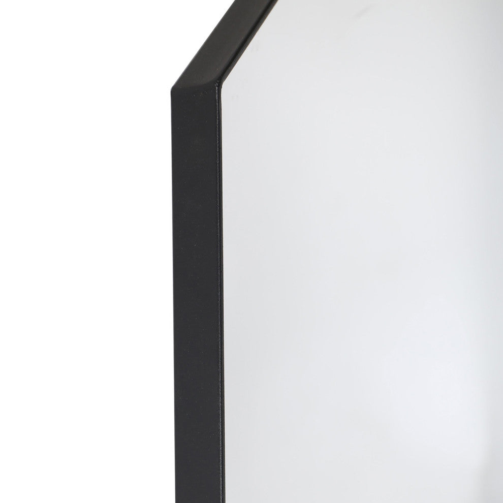 Stretched Octagon Mirror Black Metal Framed Wall Mirror 24"H35"W