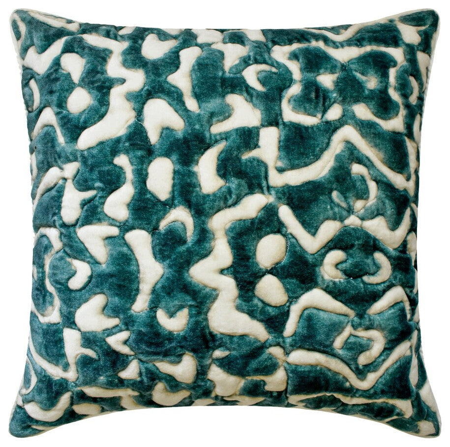 Teal Blue Suede Abstract & Quilted 24"x24" Throw Pillow Cover - Medhakara