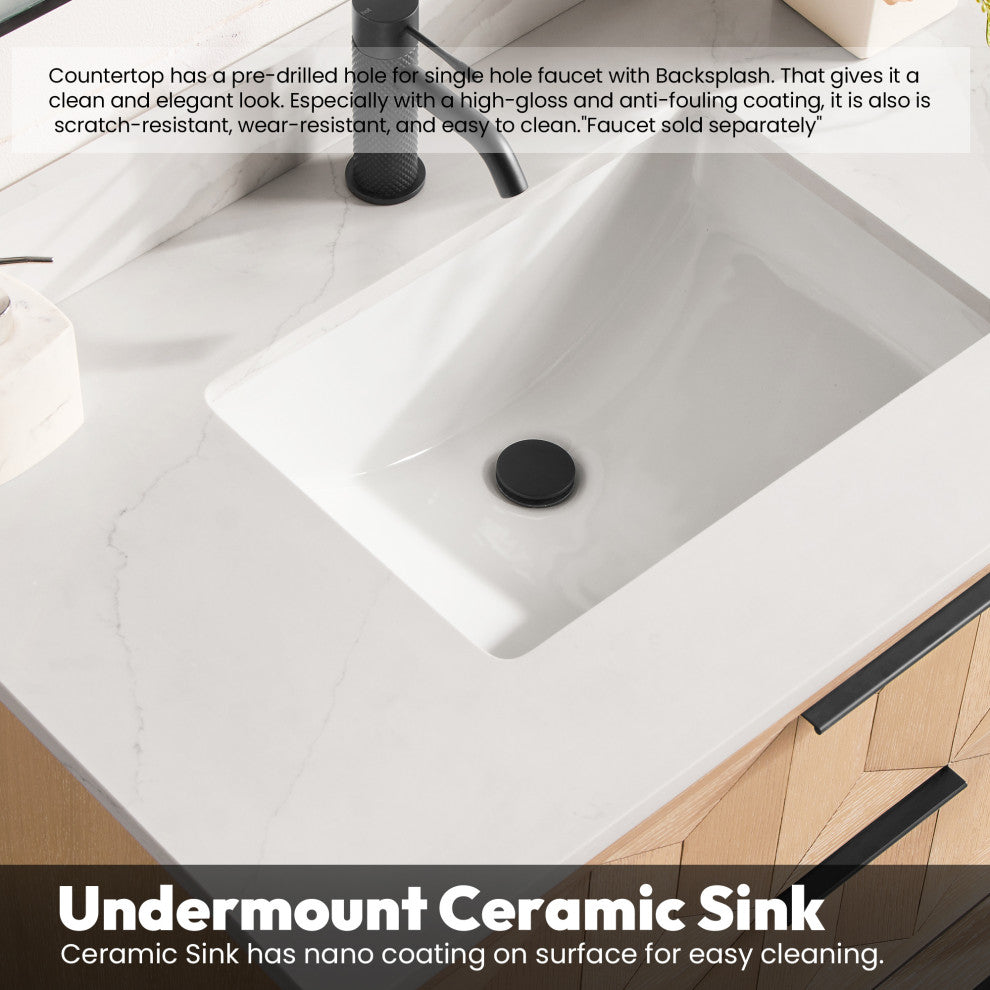 Milagro Bath Vanity With Top, Washed Ash Grey, Matte Black Base, 72", No Mirror