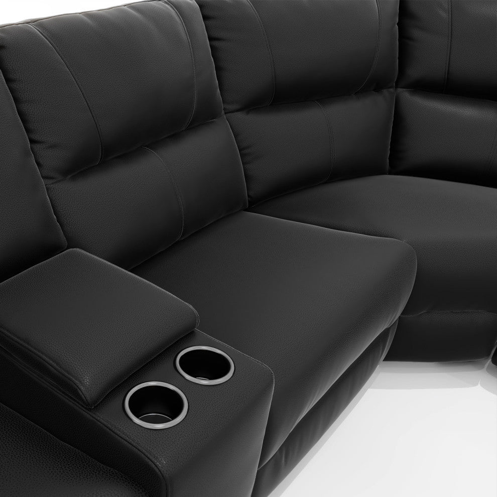 Malibu 130" Top Grain Leather 6-Piece Power Reclining Sectional, Coal Black
