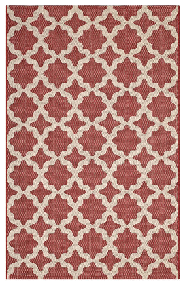 Cerelia Moroccan Trellis 9x12 Indoor and Outdoor Area Rug, Red and Beige