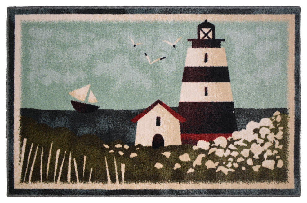 Seaside Coastal Accent Rug, 20"x34", Bayside Lighthouse