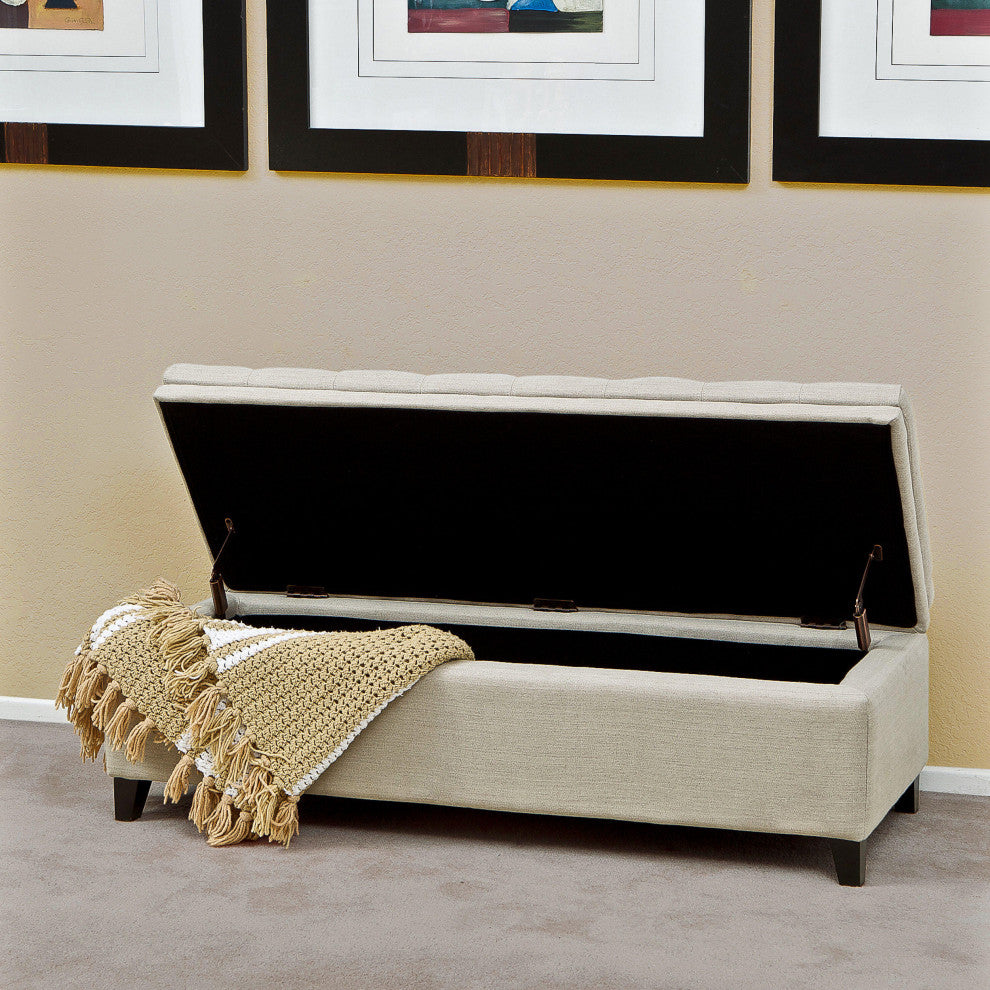 GDF Studio Brighton Contemporary Tufted Linen Storage Ottoman Bench