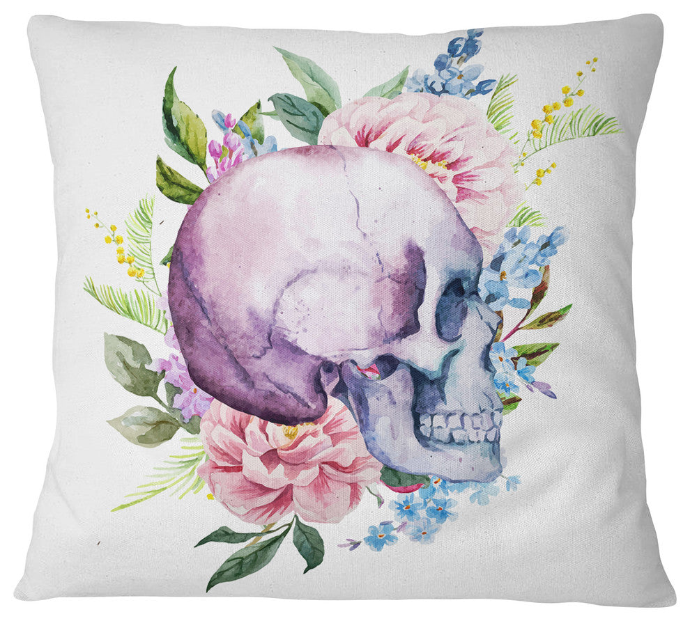 Skull with Flower Borders Floral Throw Pillow, 16"x16"