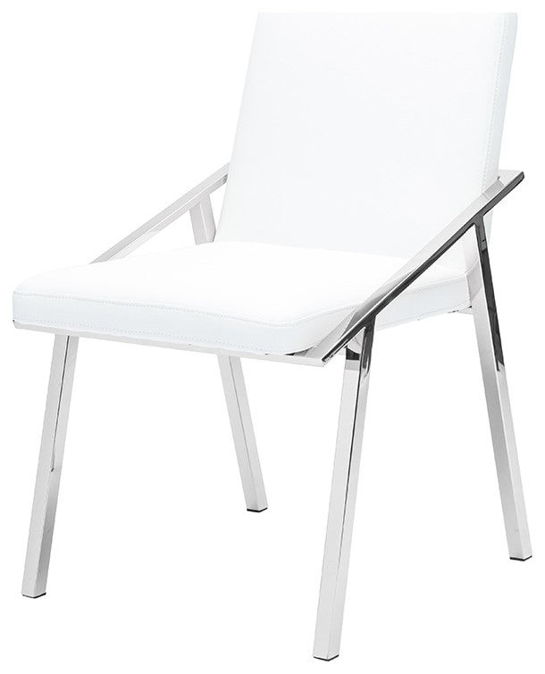 Nika Dining Chair, Seat: White, Base: Polished Stainless
