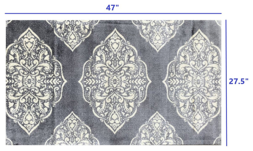 2' x 4' Gray and Ivory Scallop Medallion Washable Floor Mat