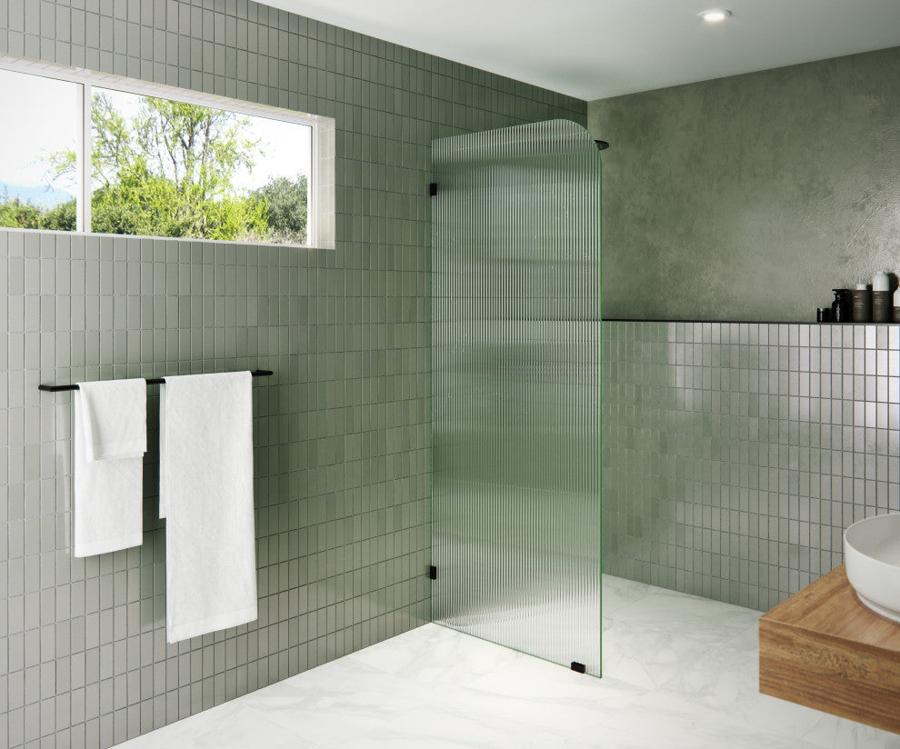 30"x78" Frameless Shower Door, Single Fixed Panel Fluted Radius, Oil Rubbed Bronze, 30" Left