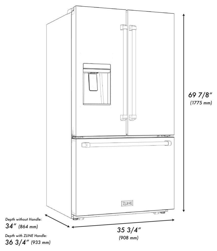 ZLINE 36" Standard Depth Refrigerator, Stainless With Water Dispenser RSM-W-36
