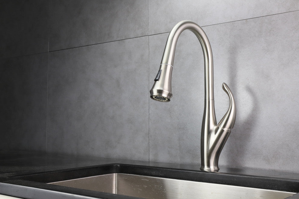 Garbatella Brass Kitchen Faucet w/ Pull Out Sprayer, Brushed Nickel