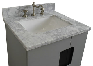 25" Single Sink Vanity, Light Gray Finish With White Carrara Marble