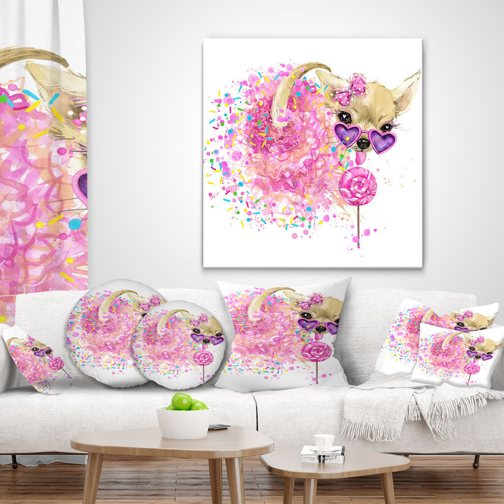 Sweet Pink Dog With Glasses Animal Throw Pillow, 16"x16"