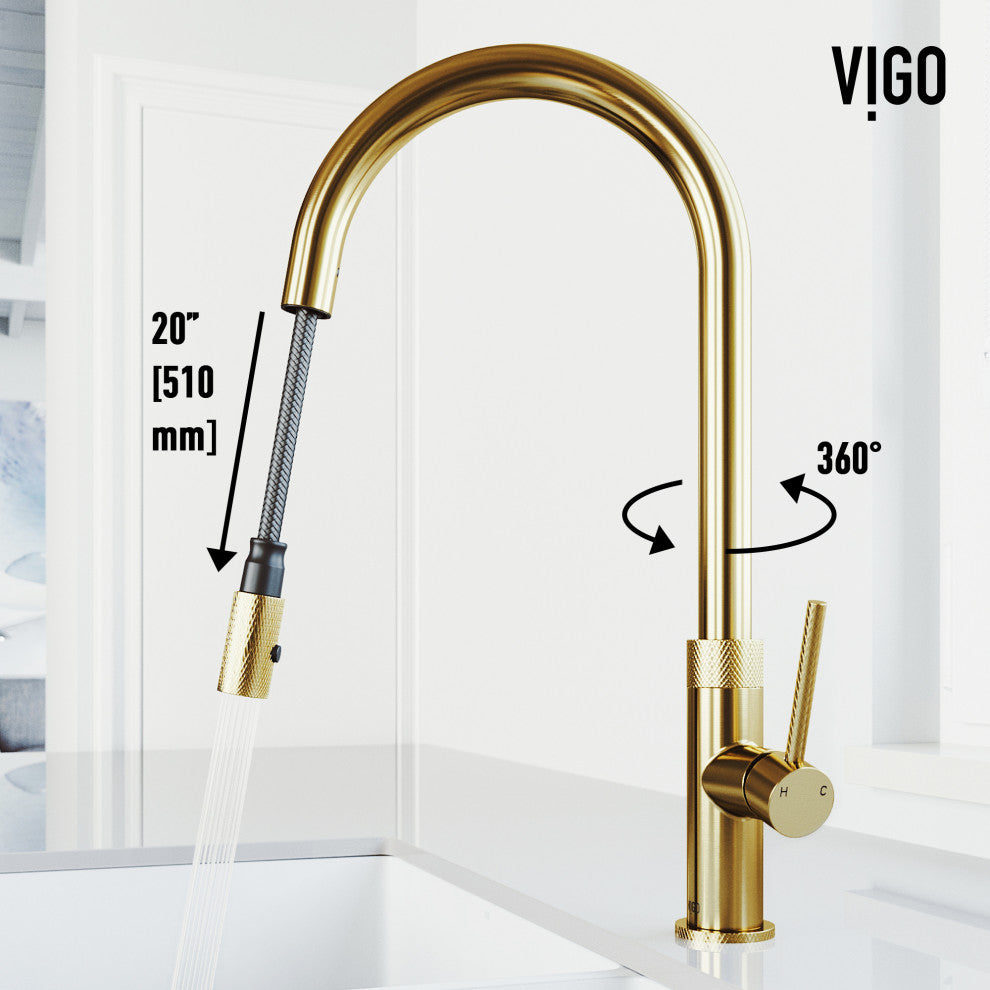 VIGO Bristol 19" H Single Handle Pull-Down Sprayer Kitchen Faucet, Matte Brushed Gold, Without Extras