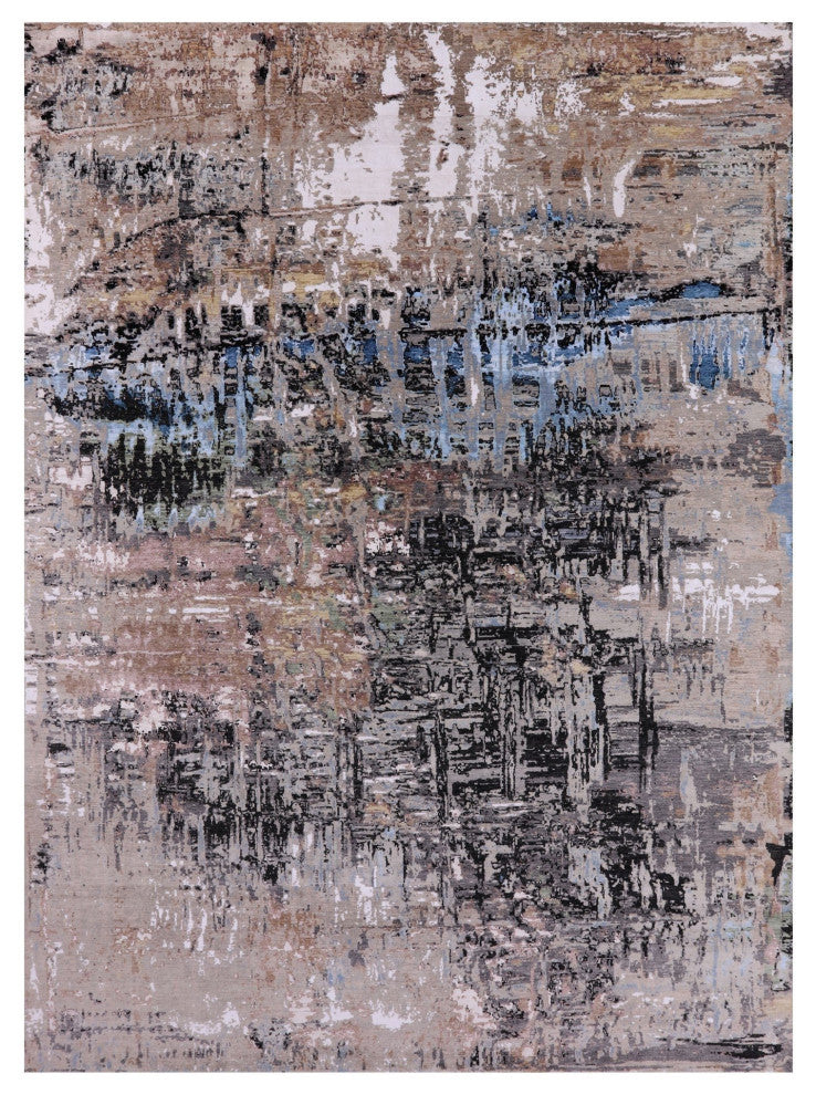 9' 1" X 12' 2" Wool and Silk Abstract Handmade Rug Q8548
