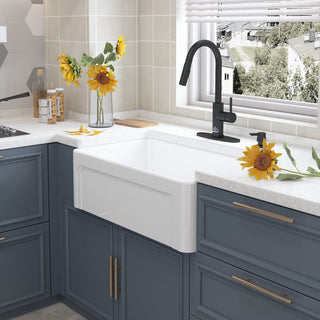30in Single Bowl Farmhouse Apron Kitchen Sink with Bottom Grid and Strainers