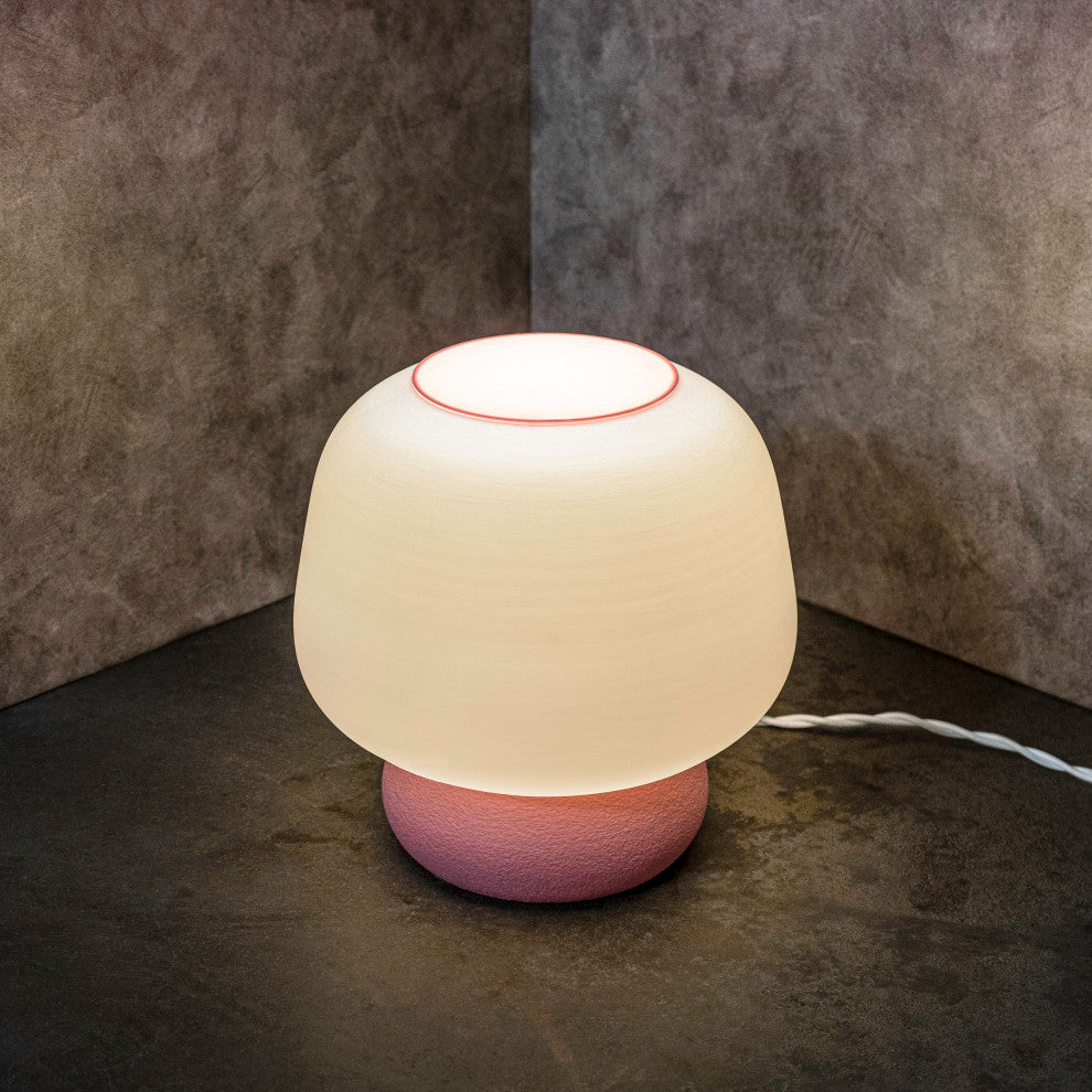 Mushroom 10" Plant-Based PLA Dimmable LED Table Lamp, White/Light Pink