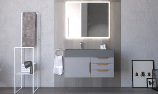 CastelloUSA Amazon 36" Wall Mount Vanity Set, Gray, Gray Top, Gold Handles