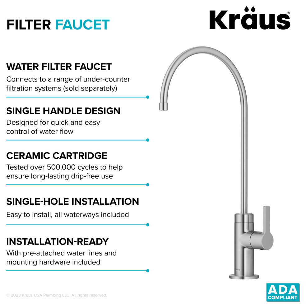 KRAUS Oletto 1-Handle Drinking Water Filter Faucet, Spot Free Stainless Steel