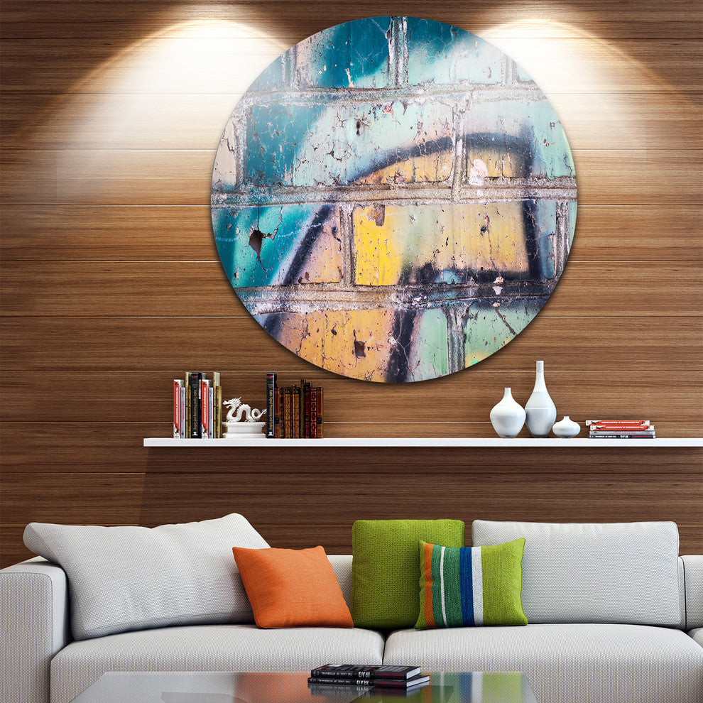Old Brick Graffiti, Street Art Disc Metal Artwork, 23"