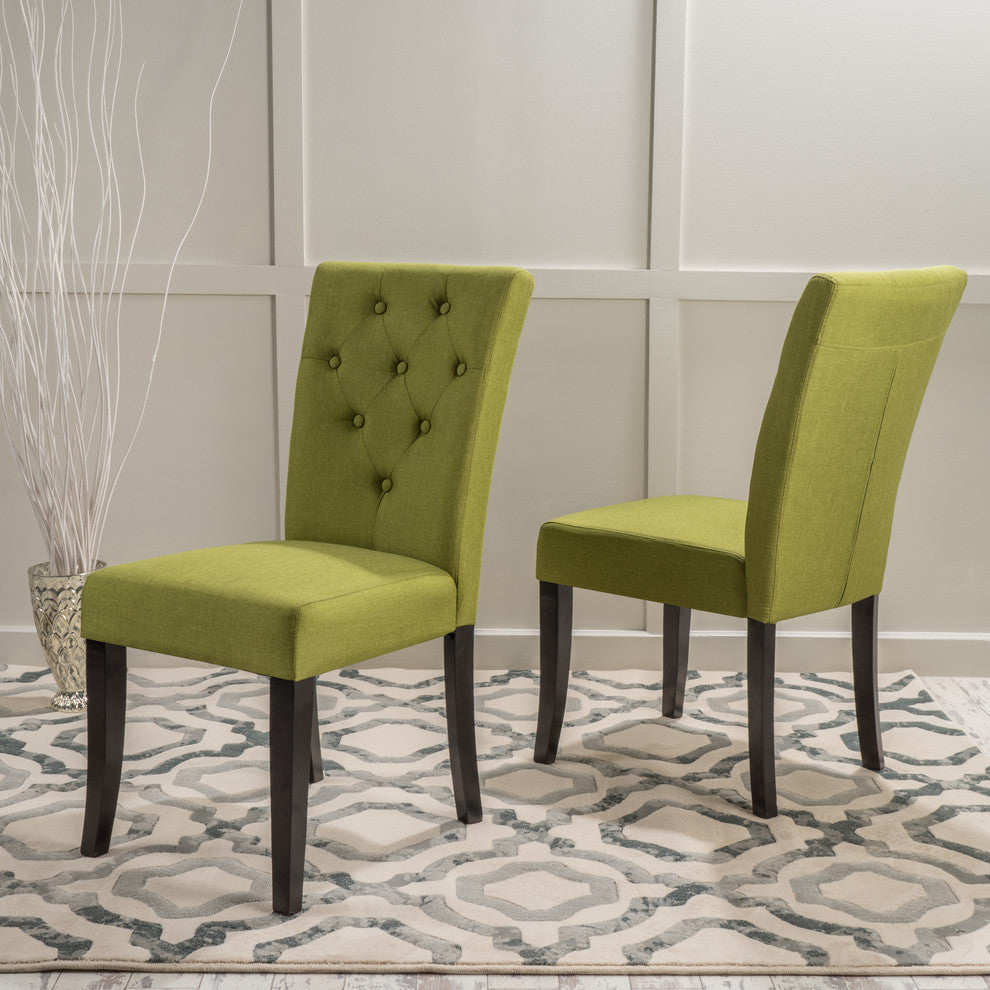 GDF Studio Nasima Green Fabric Dining Chairs, Set of 2