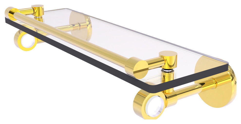 Clearview 16" Glass Shelf with Gallery Rail, Polished Brass