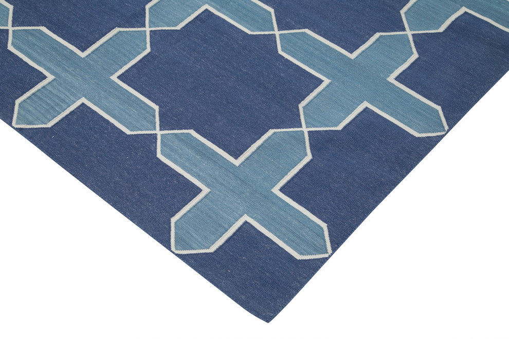Rug N Carpet - Handmade Wool 9' 2'' x 11' 9'' Modern Design Dhurrie Kilim Rug