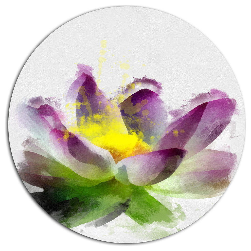 Lotus Flower Sketch Watercolor, Modern Floral Disc Metal Artwork, 36"